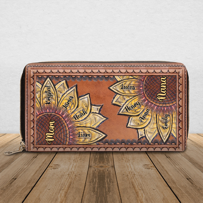 Personalized Grandma/Mom Sunflower Long Wallet - Best Gift for Mother/Grandma