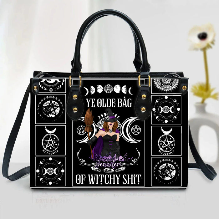 Personalized Witch Leather Bag - Gift Idea For Witch - Ye Olde Bag of Witchy Shit