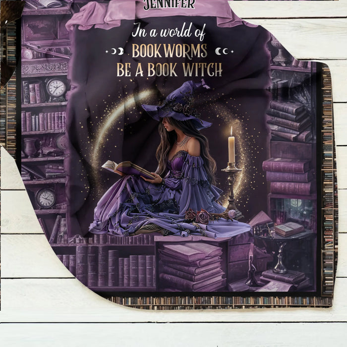 Personalized Book Witch Quilt/Fleece Throw Blanket - Gift Idea For Witch/Book Lover - In A World Of Book Worms Be A Book Witch