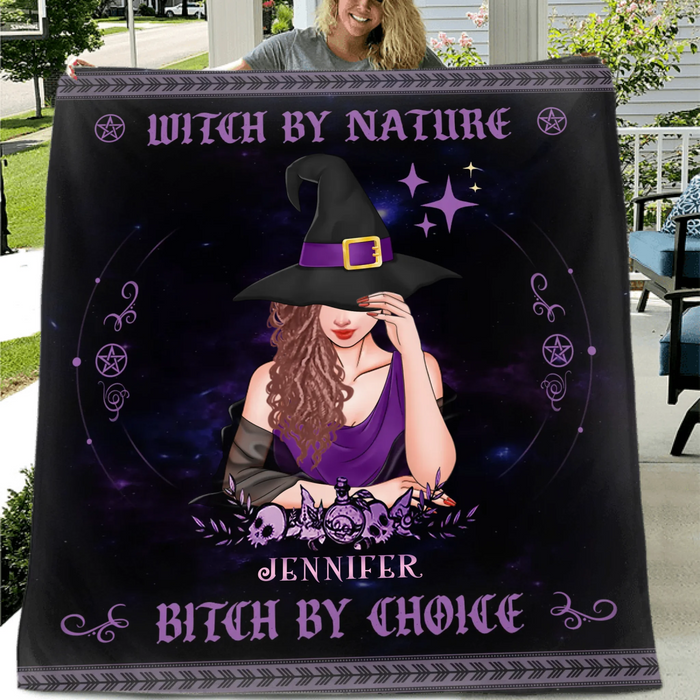 Personalized Witch By Natural Fleece Throw Blanket/ Quilt Blanket - Halloween Gift Idea