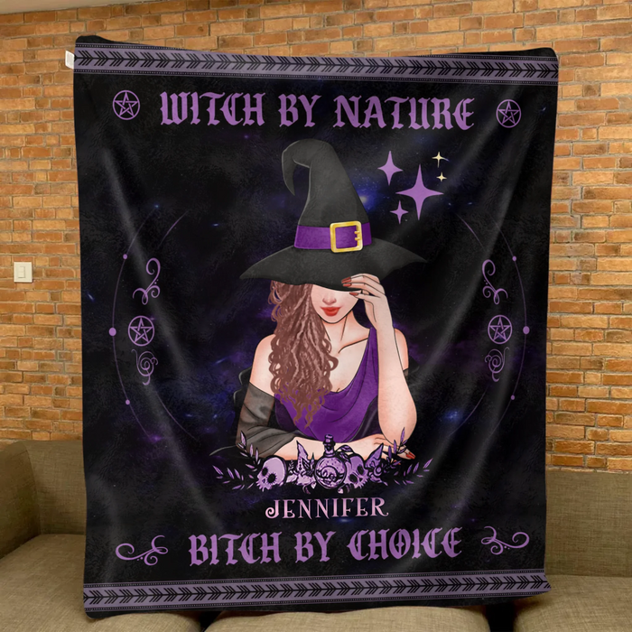 Personalized Witch By Natural Fleece Throw Blanket/ Quilt Blanket - Halloween Gift Idea