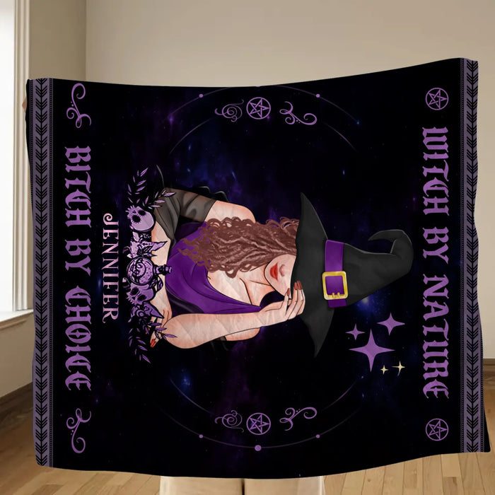 Personalized Witch By Natural Fleece Throw Blanket/ Quilt Blanket - Halloween Gift Idea