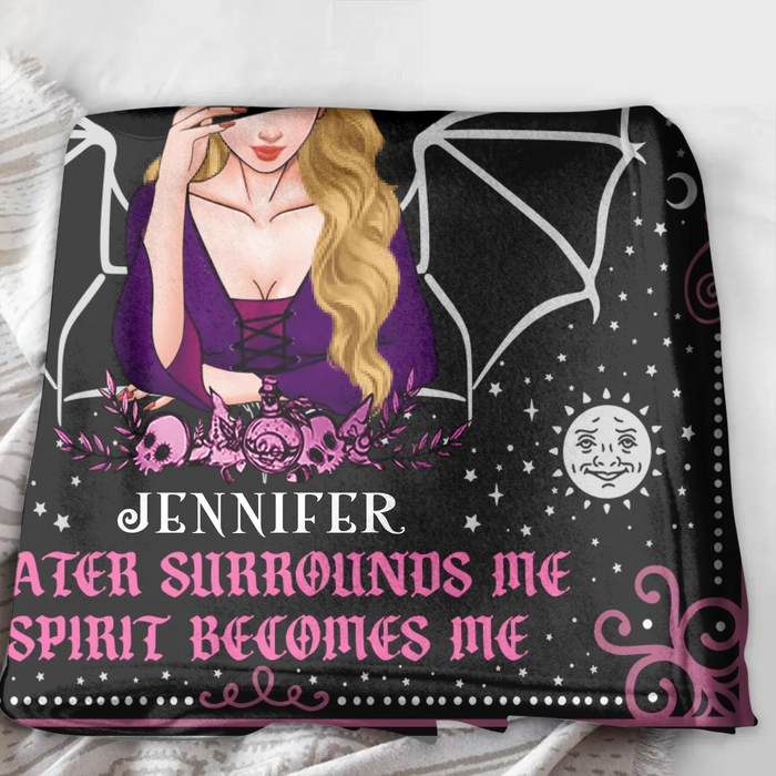 Personalized Witch Fleece Throw Blanket/ Quilt Blanket - Halloween Gift Idea - Sky Above Me, Earth Below Me, Fire Within Me