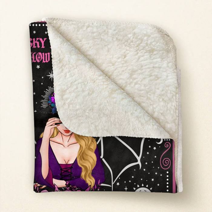 Personalized Witch Fleece Throw Blanket/ Quilt Blanket - Halloween Gift Idea - Sky Above Me, Earth Below Me, Fire Within Me