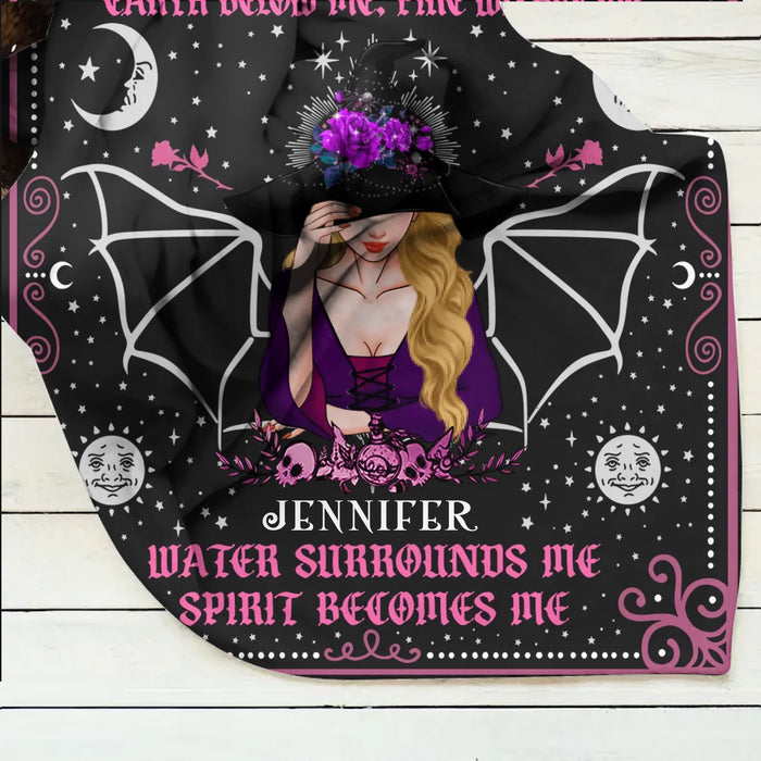 Personalized Witch Fleece Throw Blanket/ Quilt Blanket - Halloween Gift Idea - Sky Above Me, Earth Below Me, Fire Within Me