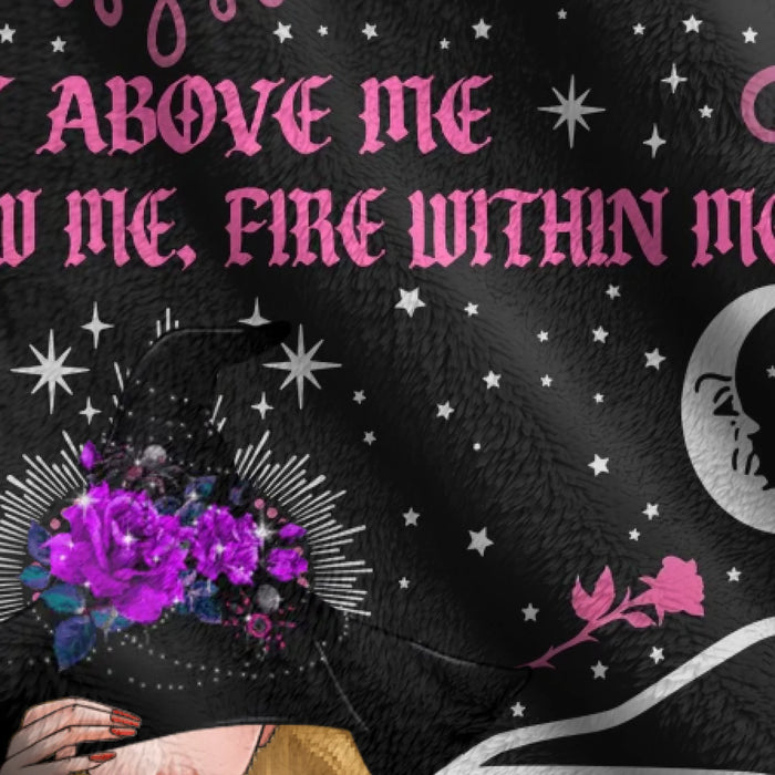 Personalized Witch Fleece Throw Blanket/ Quilt Blanket - Halloween Gift Idea - Sky Above Me, Earth Below Me, Fire Within Me