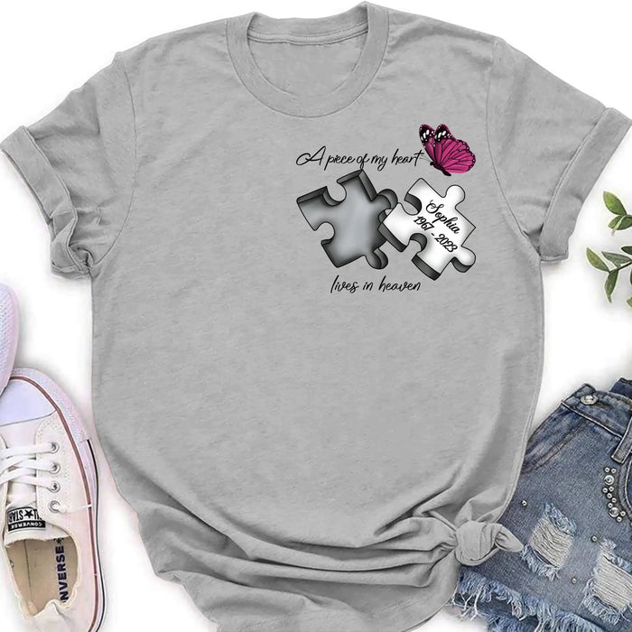 Personalized Memorial Butterfly Shirt/Hoodie - Memorial Gift Idea - A Piece Of My Heart Lives In Heaven