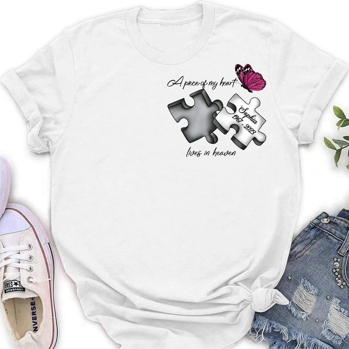 Personalized Memorial Butterfly Shirt/Hoodie - Memorial Gift Idea - A Piece Of My Heart Lives In Heaven