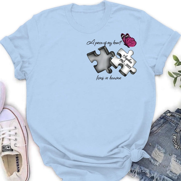 Personalized Memorial Butterfly Shirt/Hoodie - Memorial Gift Idea - A Piece Of My Heart Lives In Heaven