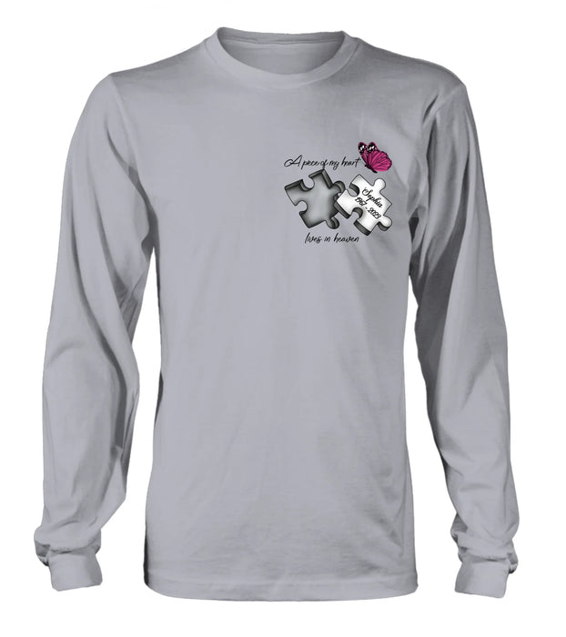 Personalized Memorial Butterfly Shirt/Hoodie - Memorial Gift Idea - A Piece Of My Heart Lives In Heaven