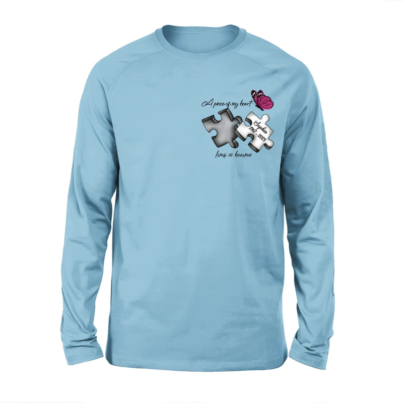 Personalized Memorial Butterfly Shirt/Hoodie - Memorial Gift Idea - A Piece Of My Heart Lives In Heaven