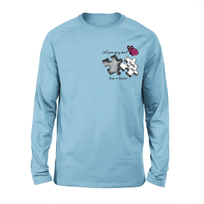 Personalized Memorial Butterfly Shirt/Hoodie - Memorial Gift Idea - A Piece Of My Heart Lives In Heaven