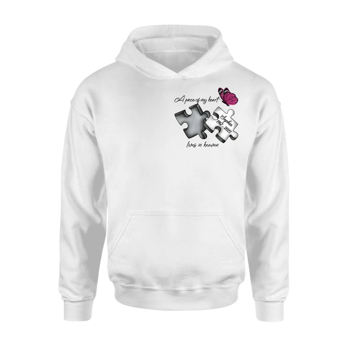 Personalized Memorial Butterfly Shirt/Hoodie - Memorial Gift Idea - A Piece Of My Heart Lives In Heaven