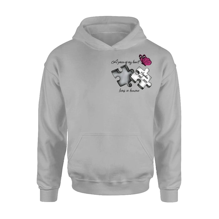 Personalized Memorial Butterfly Shirt/Hoodie - Memorial Gift Idea - A Piece Of My Heart Lives In Heaven