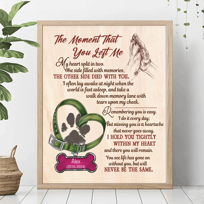 Personalized Memorial Pet Pawprint Poster - Memorial Gift Idea For Dog/Cat/Pet Lover - The Moment That You Left Me