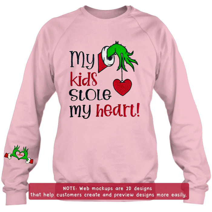 Personalized Grinch Hand Embroidered Sweater - Up to 6 Kids - Christmas Gift Idea For Grandma/Mom - My Kids Stole My Heart