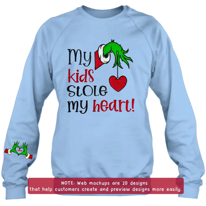 Personalized Grinch Hand Embroidered Sweater - Up to 6 Kids - Christmas Gift Idea For Grandma/Mom - My Kids Stole My Heart