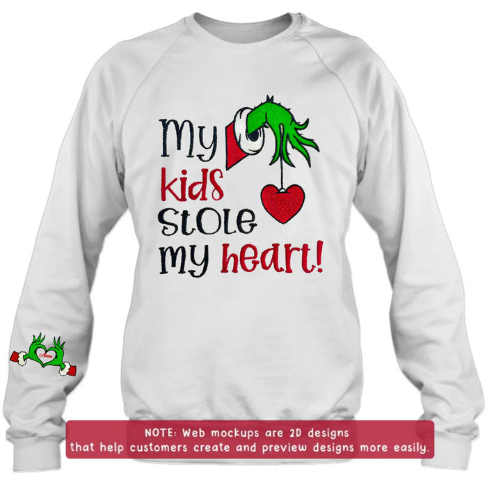 Personalized Grinch Hand Embroidered Sweater - Up to 6 Kids - Christmas Gift Idea For Grandma/Mom - My Kids Stole My Heart