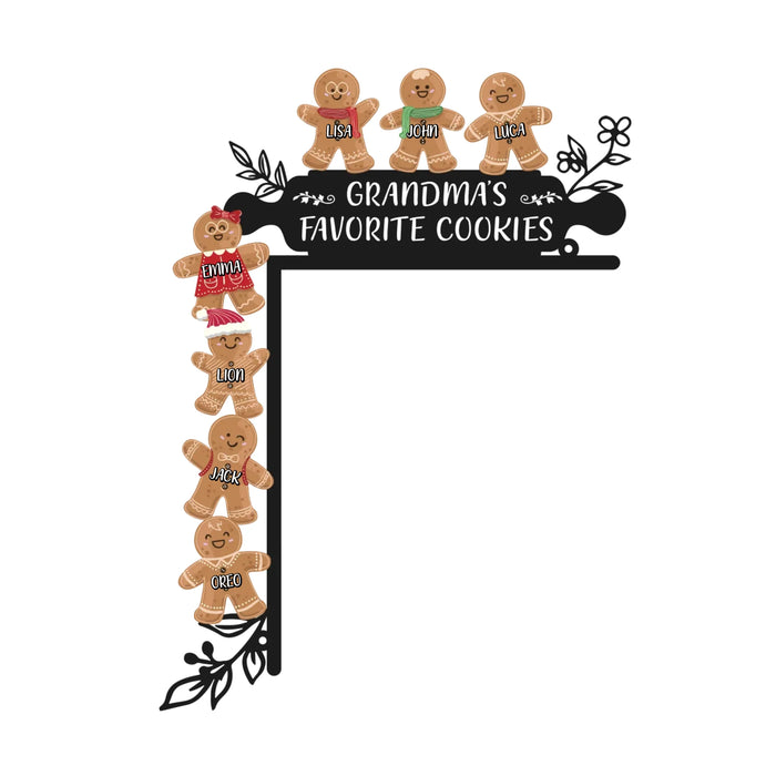 Personalized Grandma Metal Corner Sign - Christmas Gift Idea For Grandma - Up to 7 Kids - Grandma's Favorite Cookies