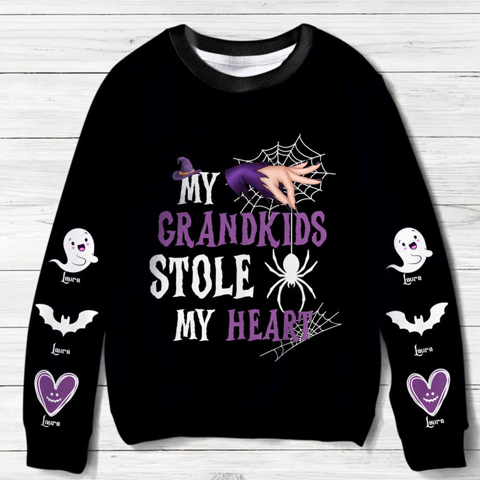Personalized Spooky Grandma AOP Sweater - Up to 6 Kids - Halloween Gift Idea - My Grandkids Stole My Heart