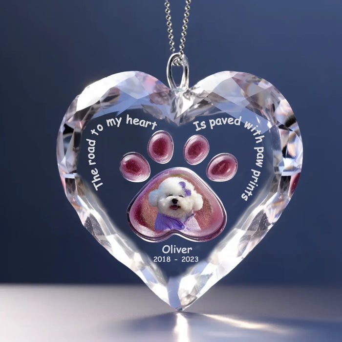 Personalized Memorial Photo Acrylic Ornament - Memorial Gift Idea For Dog Lover - The Road To My Heart Is Paved With Paw Prints