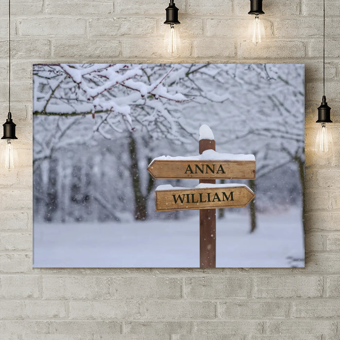 Personalized Family Name Road Sign In The Snow Canvas - Gift Idea For Family - Up to 9 Members