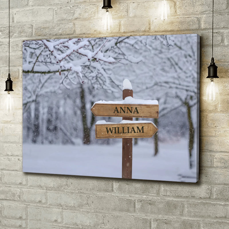 Personalized Family Name Road Sign In The Snow Canvas - Gift Idea For Family - Up to 9 Members