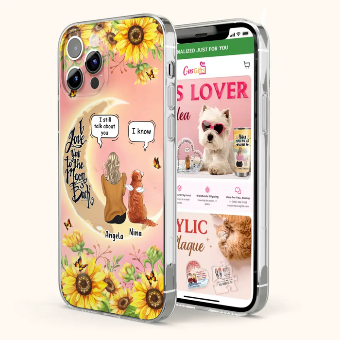 Custom Personalized Memorial Pet Sunflower Phone Case - Adult/Couple With Upto 4 Pets - Memorial Gift Idea For Dog/Cat Lovers - I Love You To The Moon & Back - Case For iPhone & Samsung