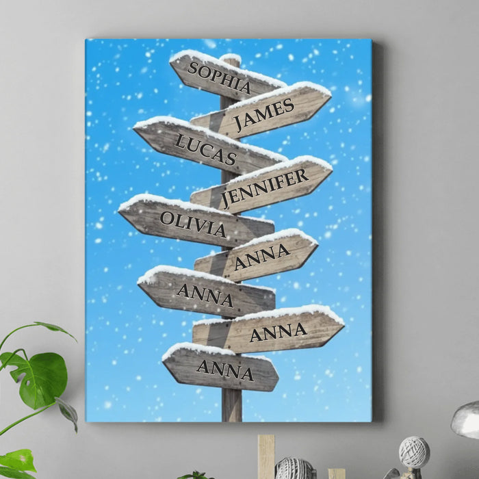 Personalized Family Name Sign With Snowfall Background Canvas - Up to 9 Members - Gift Idea For Family