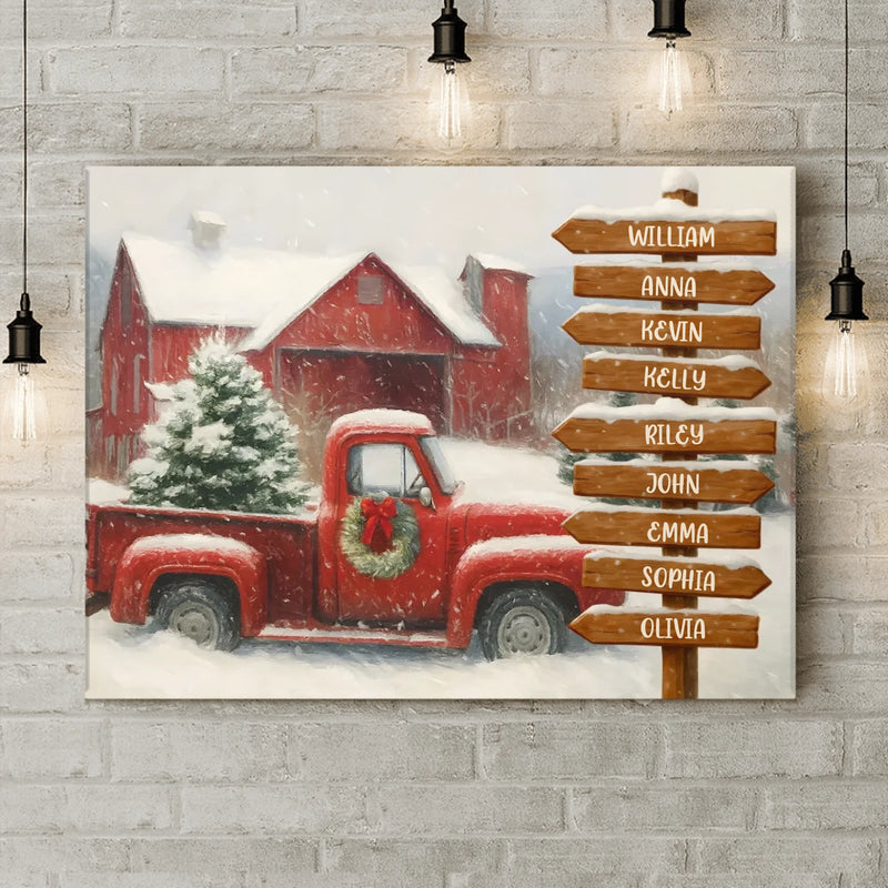 Personalized Street Sign In Red Truck Background Canvas - Up to 9 Members - Gift Idea For Family