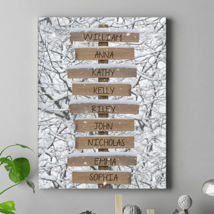 Personalized Street Sign Family Canvas - Up to 9 Members - Winter Gift Idea For Family