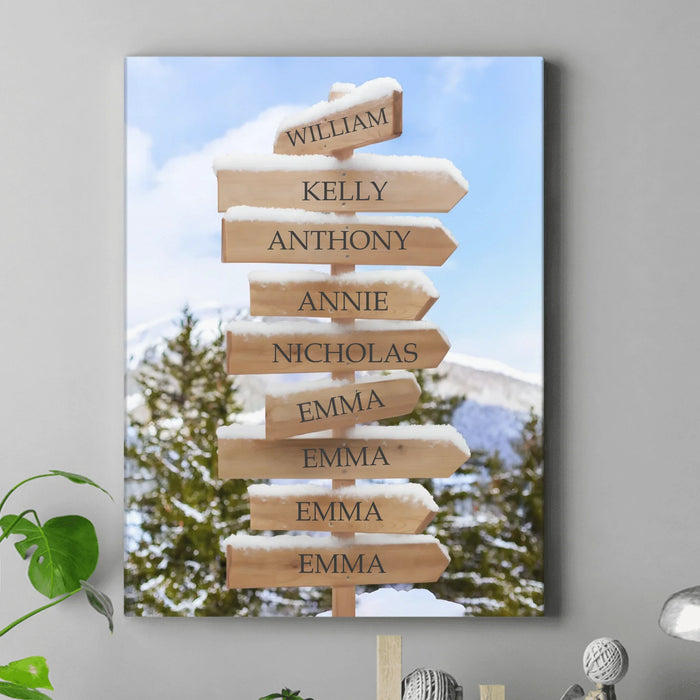 Personalized Family Name Street Sign Canvas - Up to 9 People - Winter Gift Idea For Family