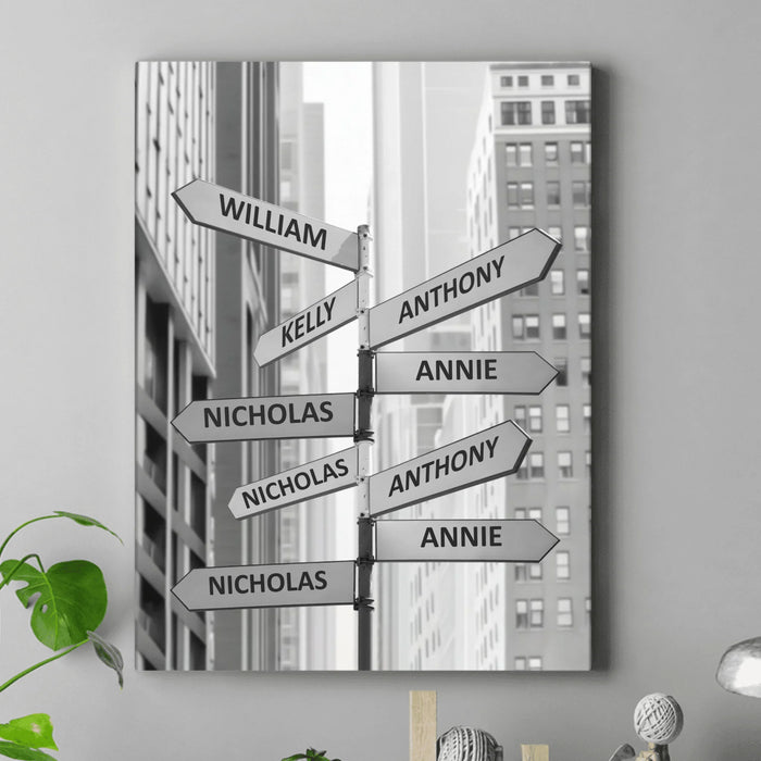 Personalized Street Sign With Black And White Photo Canvas - Up to 9 Members - Family Gift Idea