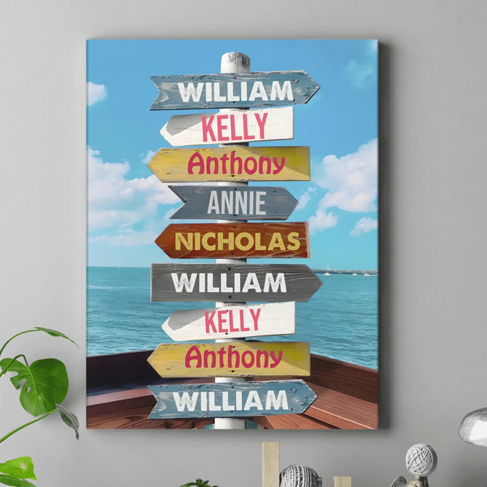 Personalized Retro Sign In Lake Canvas - Up to 9 Members - Family Gift Idea