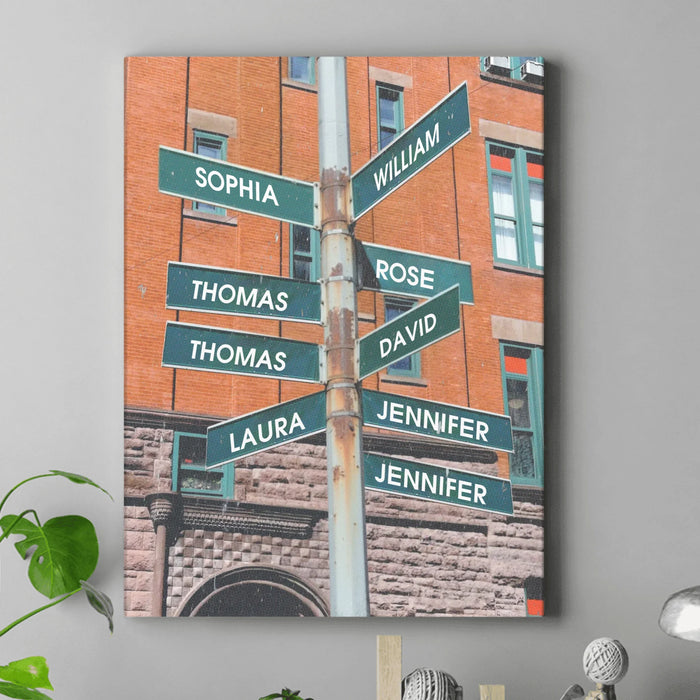 Personalized Retro Street Sign Canvas - Custom Up to 9 Names - Gift Idea For Family