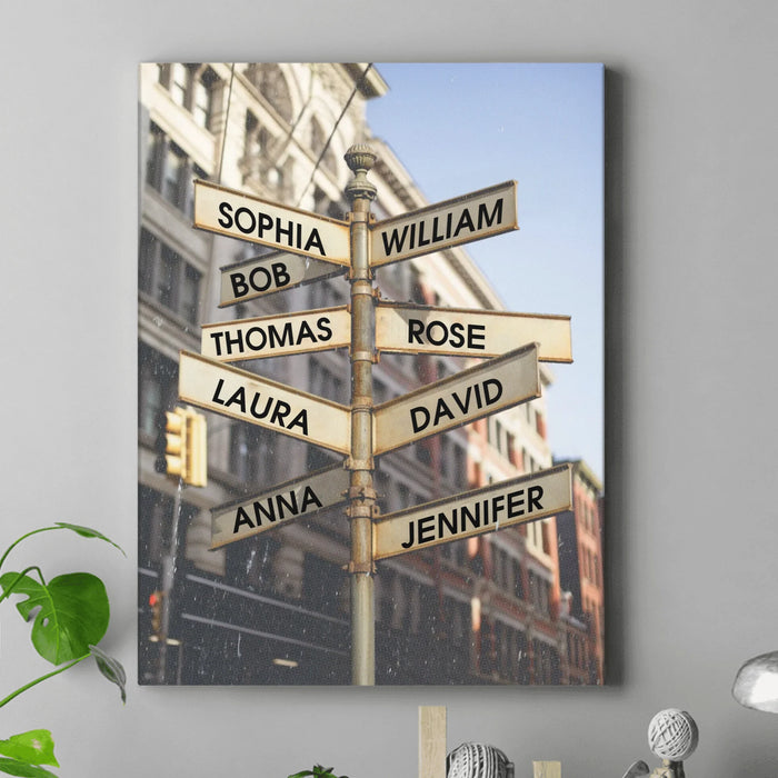 Personalized Retro Street Sign Canvas - Up to 9 Names - Gift Idea For Family