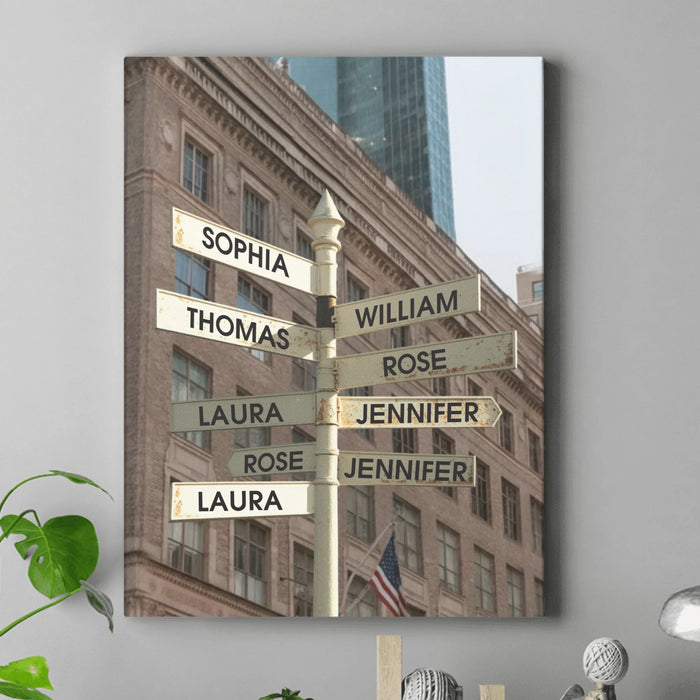 Personalized Retro Street Sign Canvas - Gift Idea For Family Members - Up to 9 People