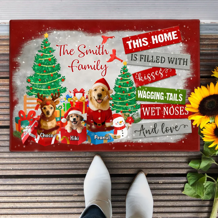 Personalized Dog Family Doormat - Christmas Gift Idea For Dog Lover - Upload Photo - Up to 5 Dogs