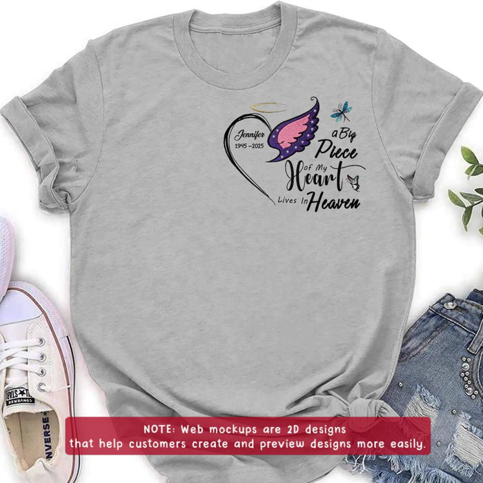 Personalized Embroidered Memorial Shirt/ Hoodie – A Big Piece of My Heart Lives in Heaven – Custom In Loving Memory Gift with Name & Dates