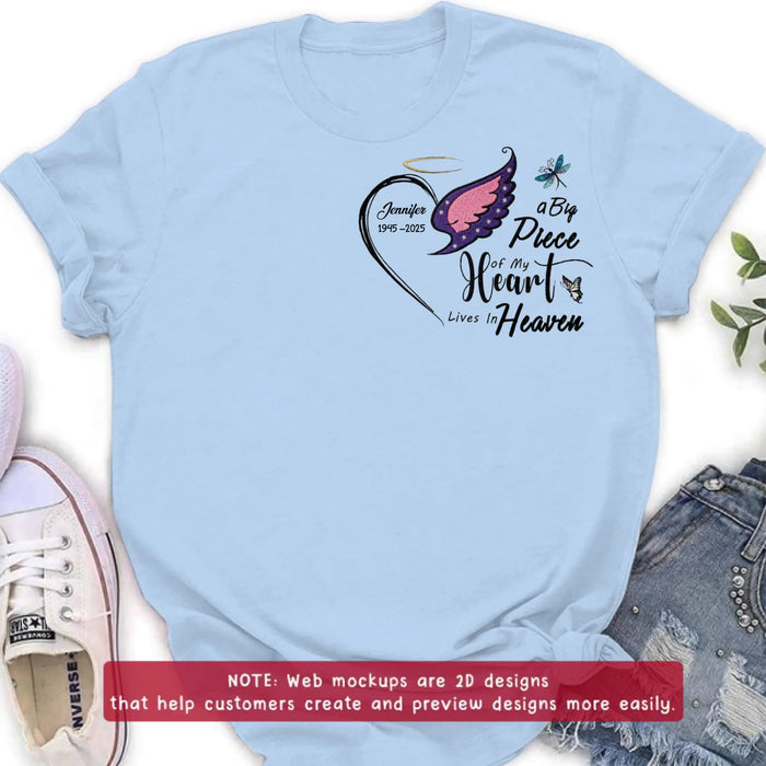 Personalized Embroidered Memorial Shirt/ Hoodie – A Big Piece of My Heart Lives in Heaven – Custom In Loving Memory Gift with Name & Dates