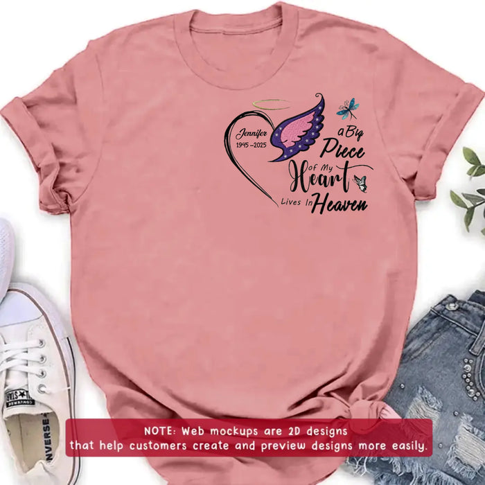Personalized Embroidered Memorial Shirt/ Hoodie – A Big Piece of My Heart Lives in Heaven – Custom In Loving Memory Gift with Name & Dates