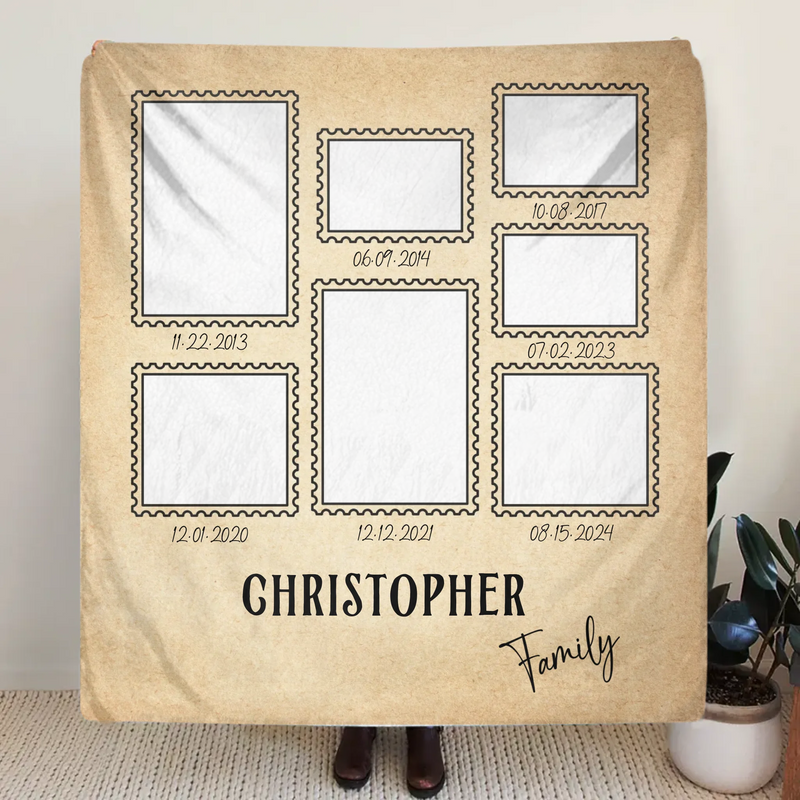 Personalized Family Photo Timeline Fleece Throw Blanket – Custom Dates & Pictures – Family Milestone Gift
