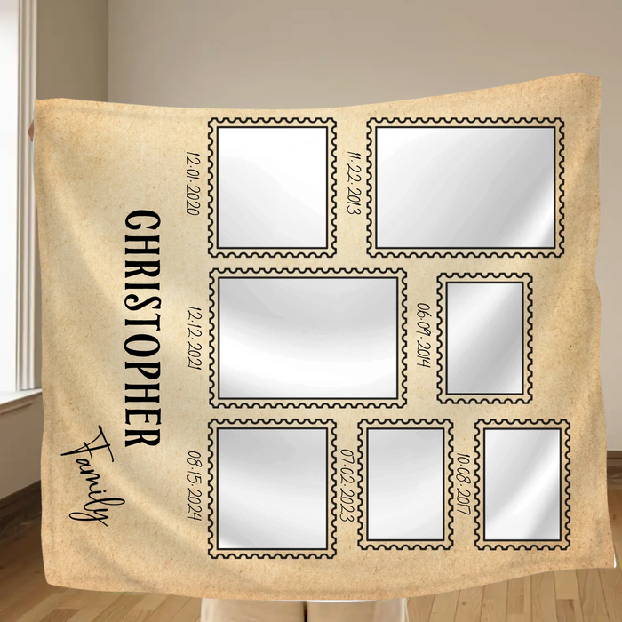 Personalized Family Photo Timeline Fleece Throw Blanket – Custom Dates & Pictures – Family Milestone Gift