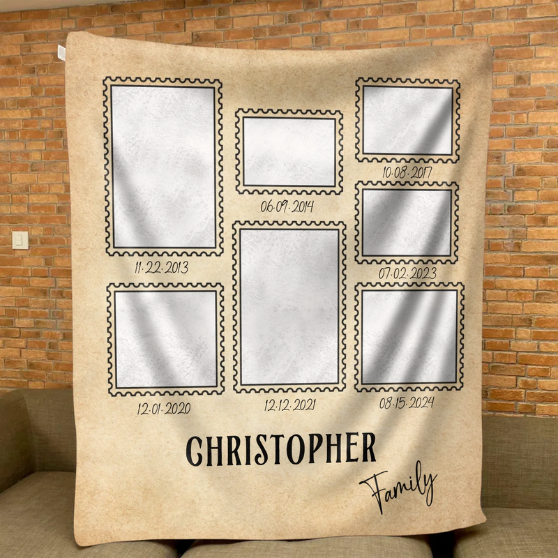 Personalized Family Photo Timeline Fleece Throw Blanket – Custom Dates & Pictures – Family Milestone Gift