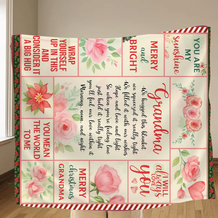 Personalized Christmas Fleece Throw Blanket/ Quilt – You Are My Sunshine - Gift for Grandma/ Nana from Grandkids