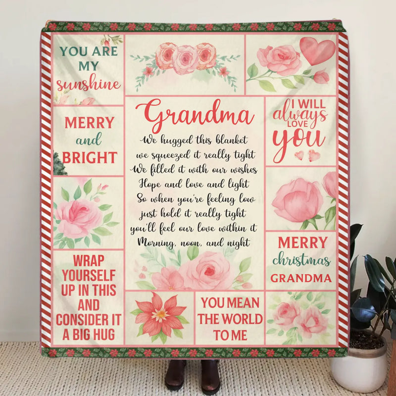 Personalized Christmas Fleece Throw Blanket/ Quilt – You Are My Sunshine - Gift for Grandma/ Nana from Grandkids