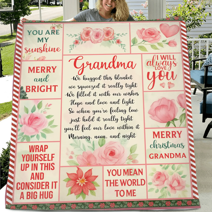 Personalized Christmas Fleece Throw Blanket/ Quilt – You Are My Sunshine - Gift for Grandma/ Nana from Grandkids