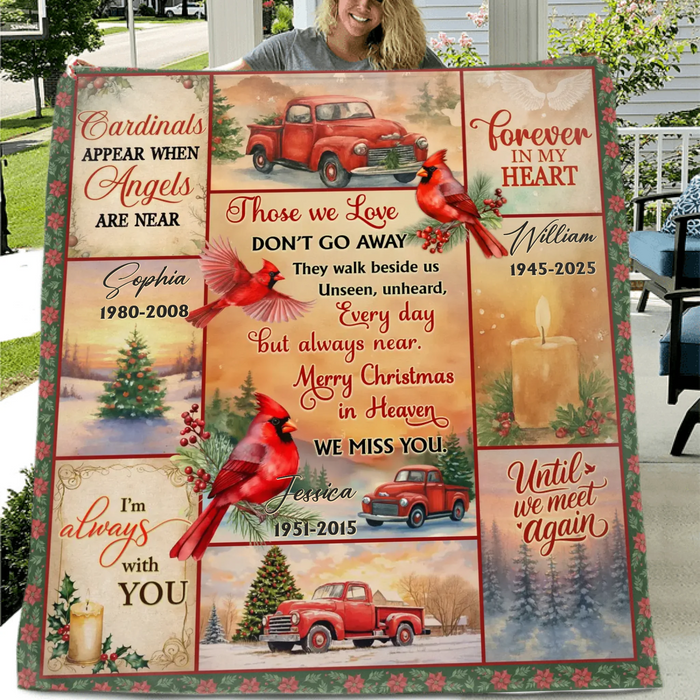 Personalized Christmas Memorial Fleece Throw Blanket / Quilt – Cardinals Appear When Angels Are Near, Merry Christmas in Heaven, Sympathy Gift for Loss of Loved One