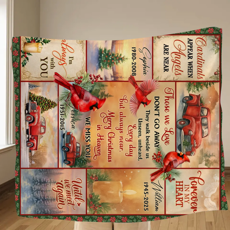Personalized Christmas Memorial Fleece Throw Blanket / Quilt – Cardinals Appear When Angels Are Near, Merry Christmas in Heaven, Sympathy Gift for Loss of Loved One
