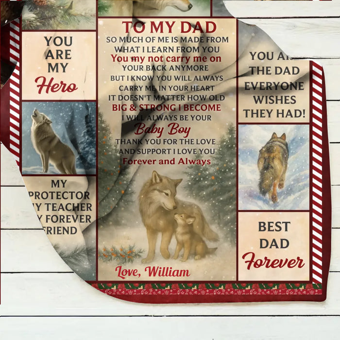 Personalized Christmas Fleece Throw Blanket / Quilt for Dad - To My Dad, You Are My Hero - Sentimental Holiday Gift from Children